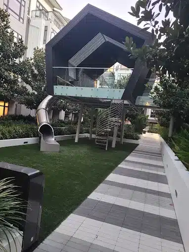 A vertical view of the Hadley apartment grounds