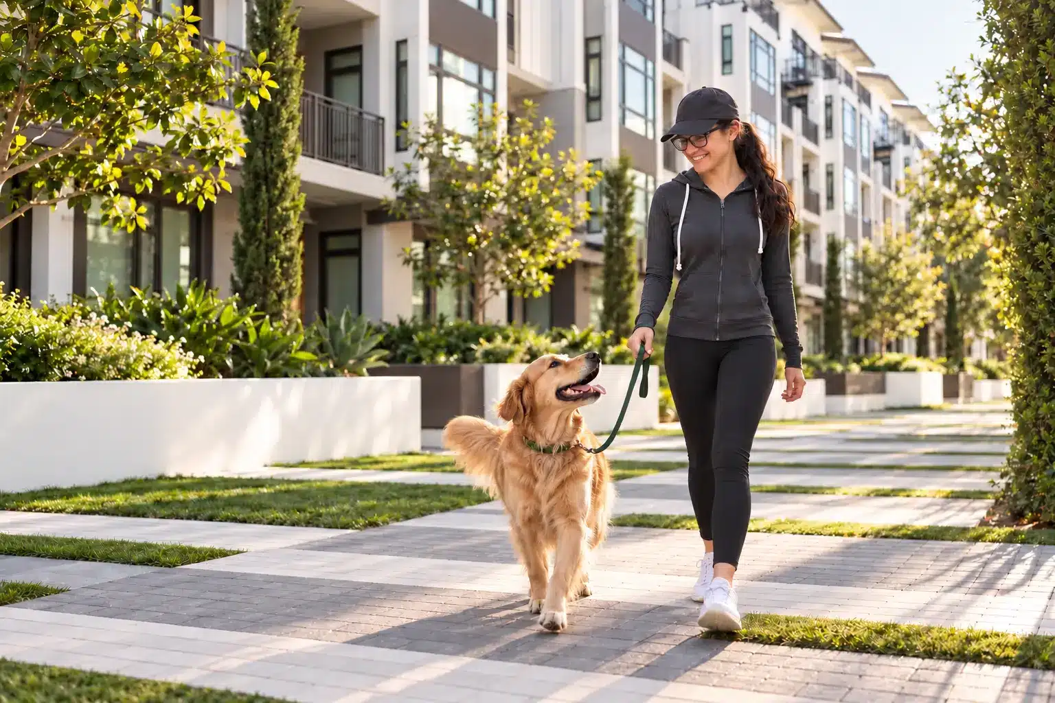 Happy Paws dog walker at the Hadley Apartments